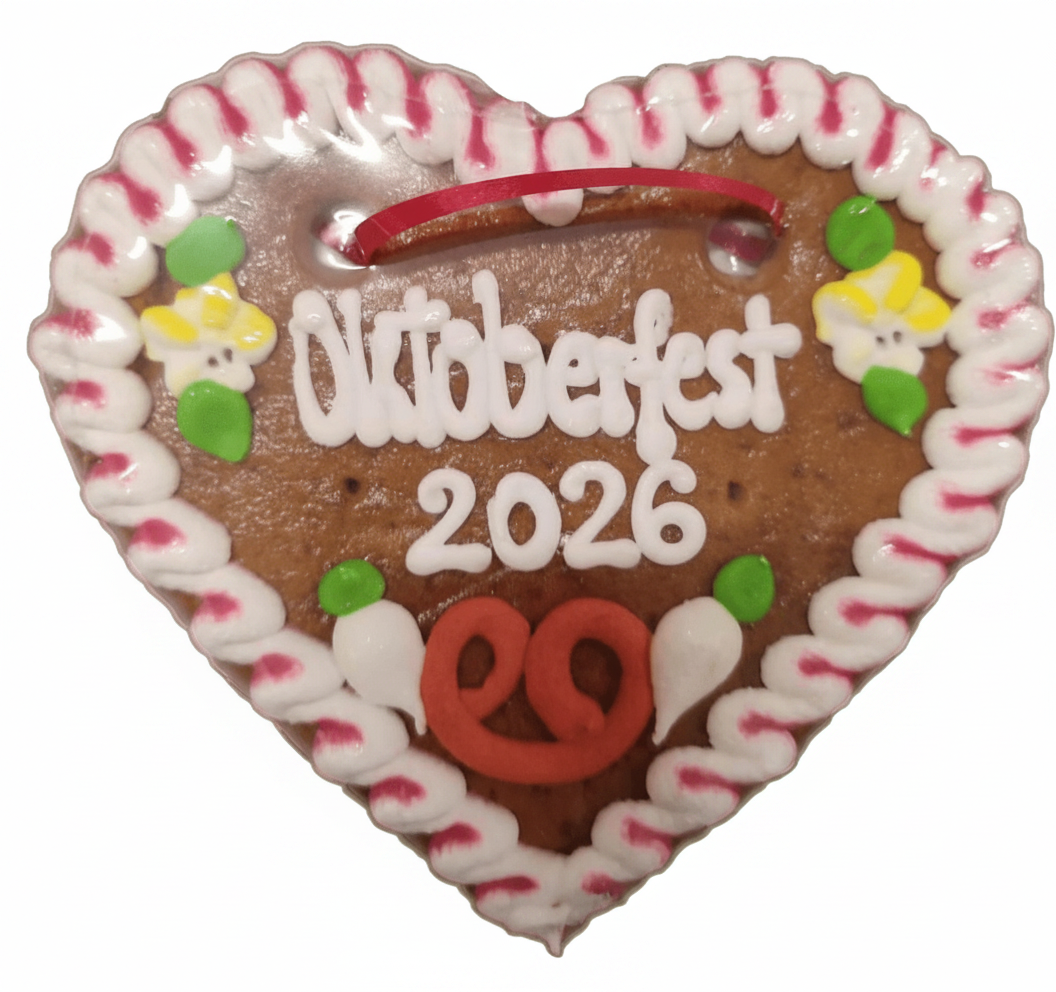 1 Lebkuchenherz "Oktoberfest 2026" (17 cm) | rot-weiß |Lebkuchenherz München