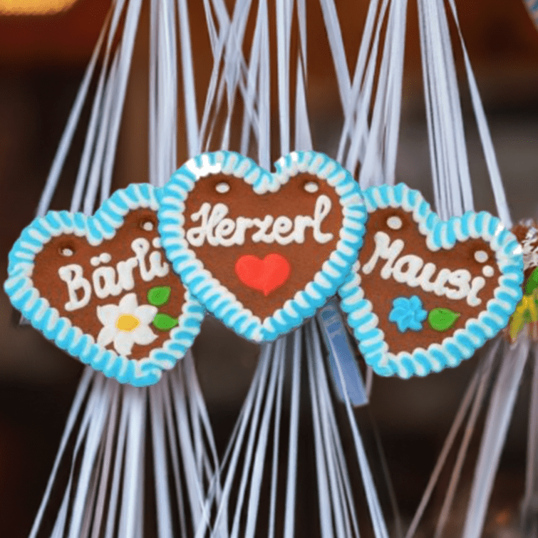 1 Lebkuchenherz, Lebkuchenherzen verschiedene Sprüche bayrisch weiß/blau 10 cm