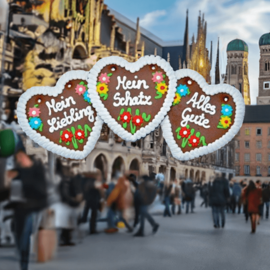 1 Wiesn Lebkuchenherz ,17 cm ,Lebkuchenherzen Sprüche herzlich sortiert,Großhandel - Lebkuchenherzen-Fabrik