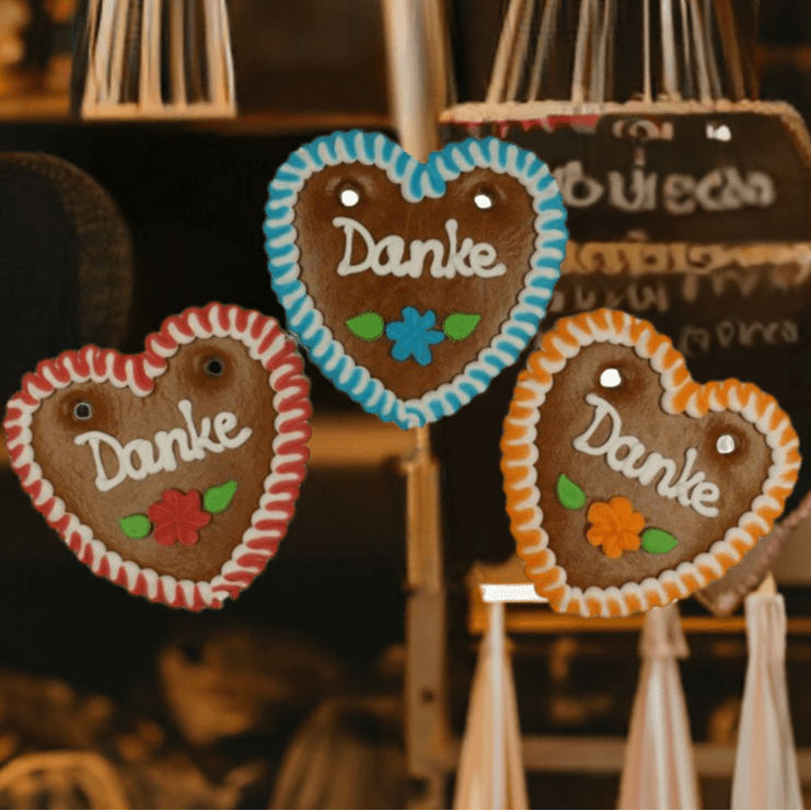 60 Lebkuchenherzen im Karton Spruch Danke 10 cm im Karton - Lebkuchenherzen-Fabrik