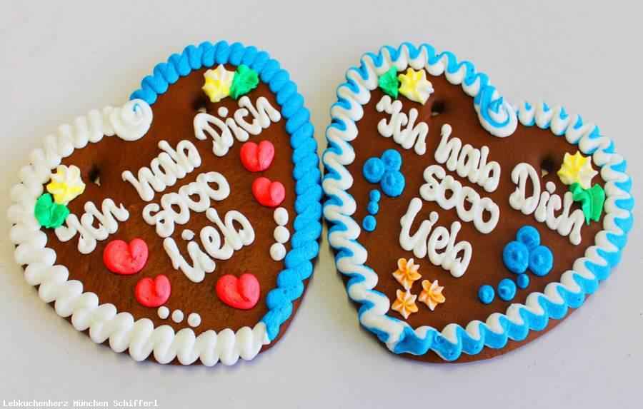 Lebkuchenherzen Spruch Ich hab Dich sooo lieb ,Rand blau/weiss, 1 Lebkuchenherz,