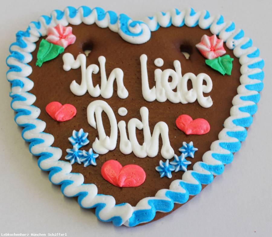 Lebkuchenherzen Spruch Ich lieb Dich ,Rand blau/weiss 23 cm ,1 Lebkuchenherz - Lebkuchenherzen-Fabrik