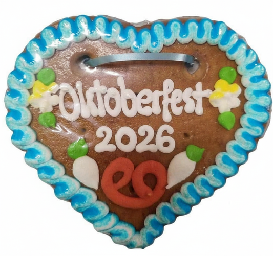 Lebkuchenherzen Spruch  Oktoberfest 2026   17 cm , 1 Karton 25 Stück