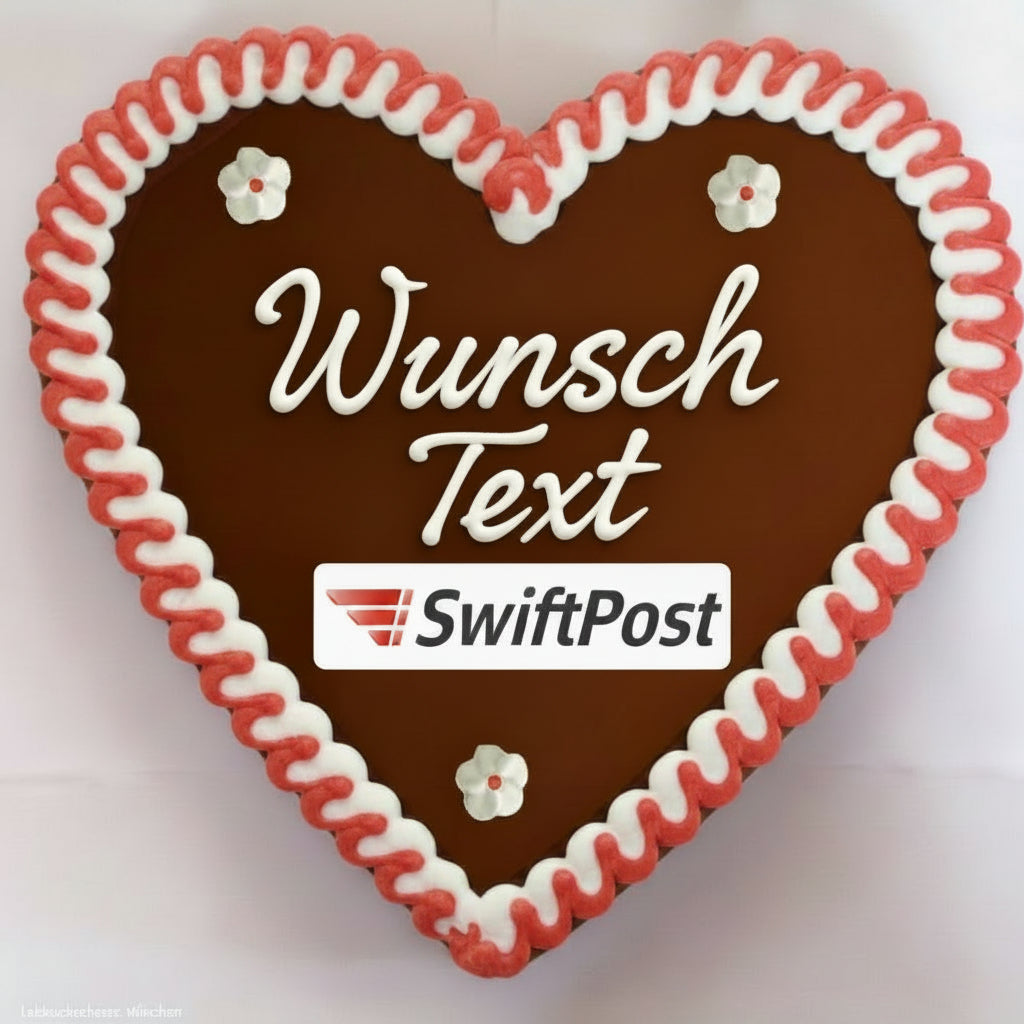 Lebkuchenherz 23 cm rot weiss mit Wunschtext und essbarem Logo