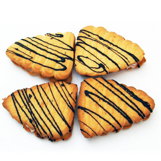 Vier feine Backwaren in Herzform, flammendes Herz-Design, aus dem Flammende Herzen 4er-Pack der Bäckerei Sailer.